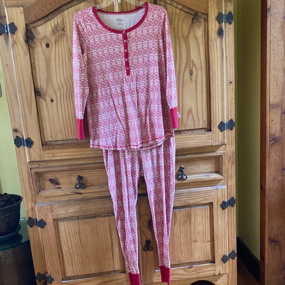 Women’s Bump in the Night Maternity red white snowflake 2 piece pajamas size S